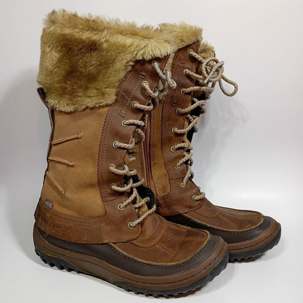 Merrell Decora Prelude Duck Boots Women 6.5 Brown Sugar Leather Insulated Zipper